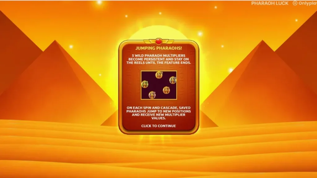 Tampilan visual slot Pharaoh Luck dengan latar belakang piramida dan simbol artefak Mesir